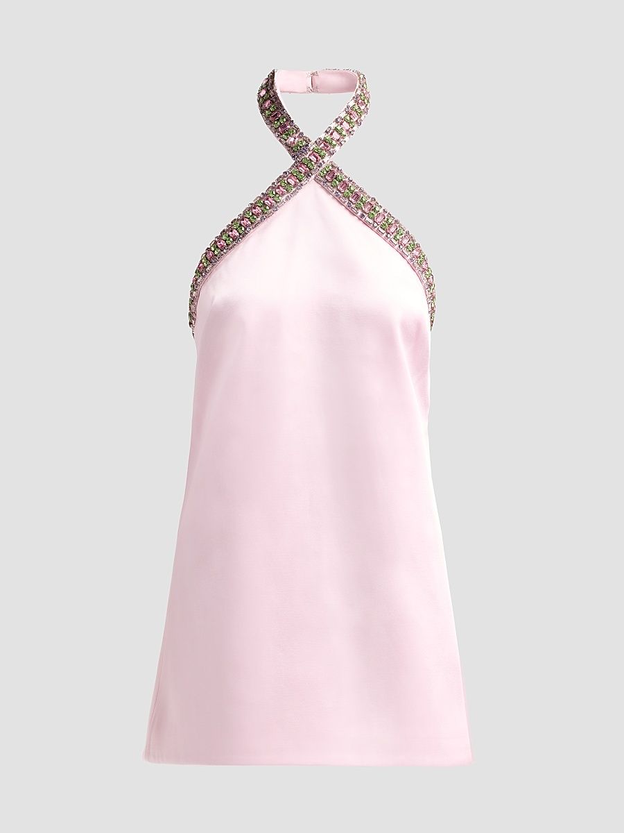 Women's Sabry Embellished Mini Halter Dress - Rosa - Size Medium