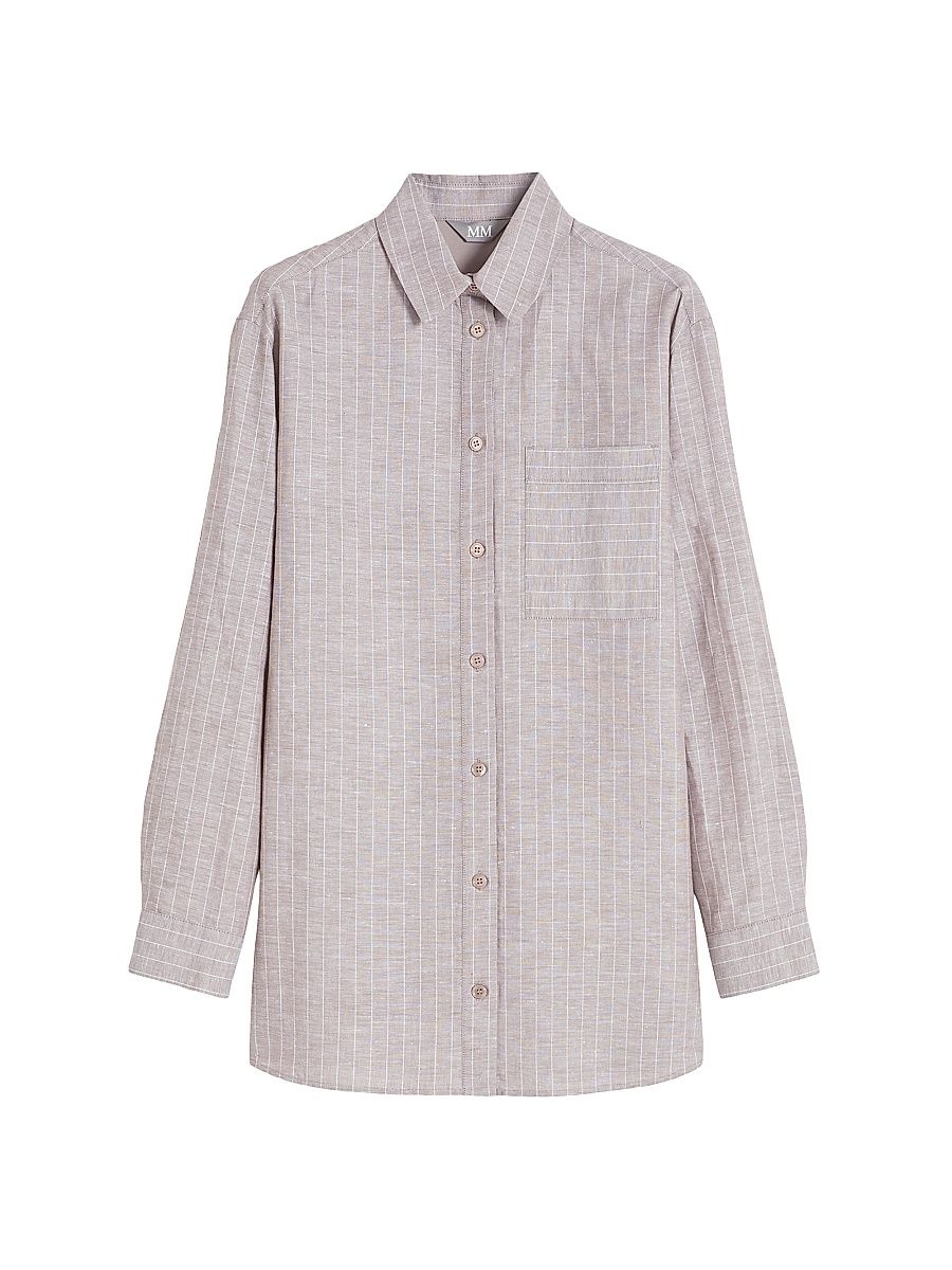 Women's Mannish Linen and Cotton Shirt - Beige - Size 16