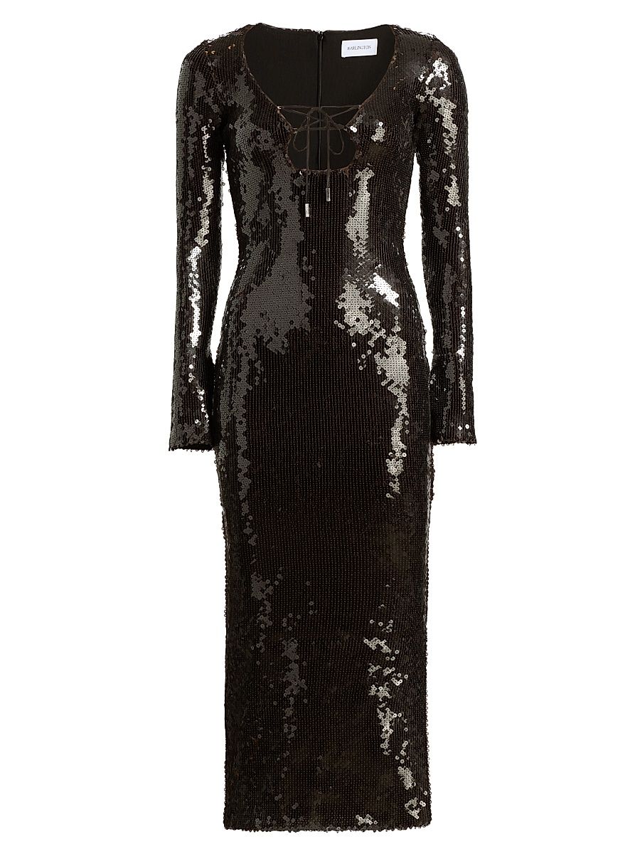 Women's Solaria High-Shine Sequin Midi-Dress - Nocciola - Size 12