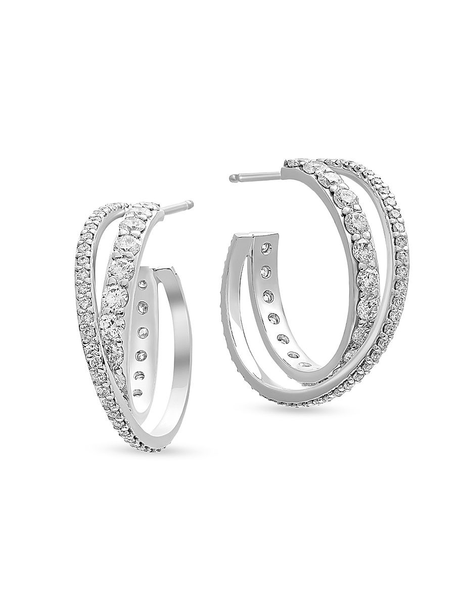 Women's 14K White Gold & 1.84 TCW Diamond Crossover Hoop Earrings - White Gold