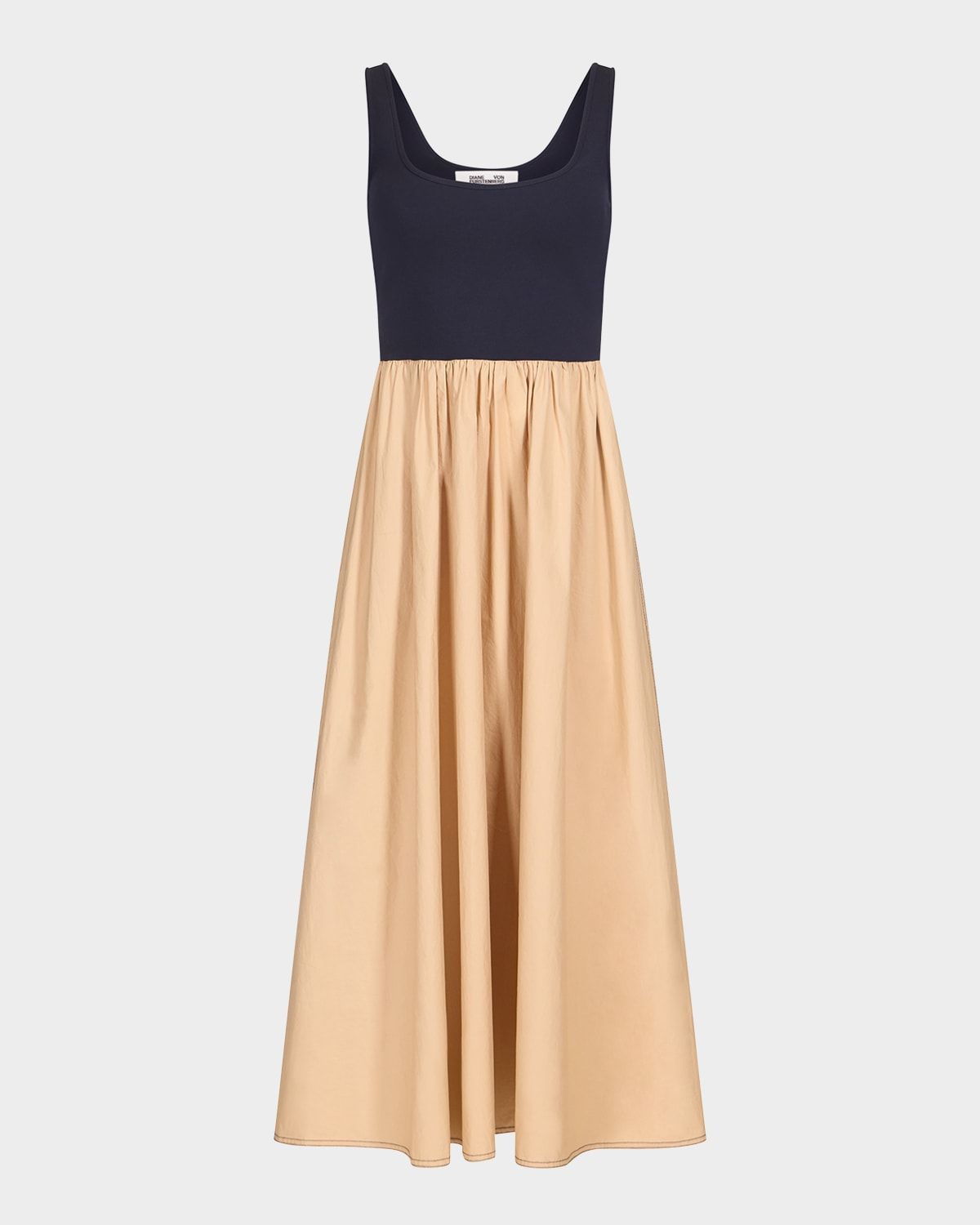 Selena Sleeveless Ruched Colorblock Midi Dress