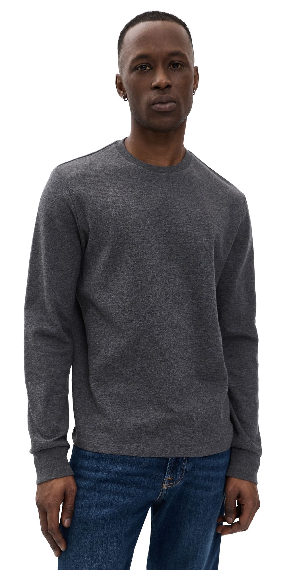 FRAME Duo Fold Long Sleeve Crew Tee Grey Melange M