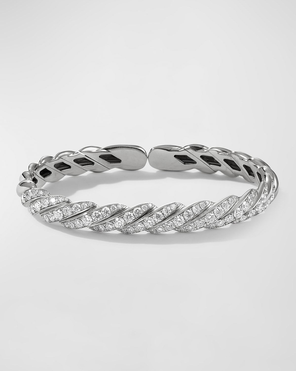 Sculpted Cable Flex Bracelet with Diamonds in 18K White Gold, 7.5mm