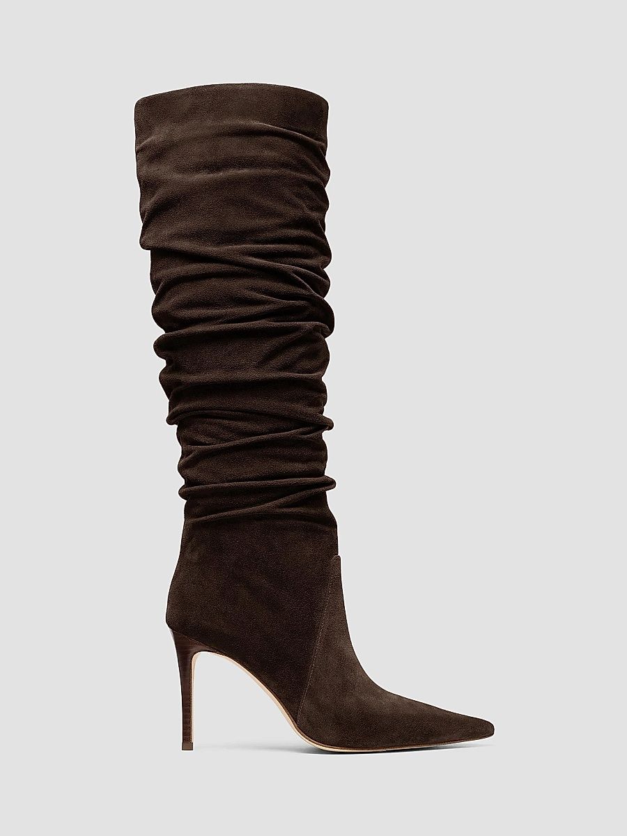 Women's Dawn 90MM Suede Knee-High Slouch Boots - Chocolate - Size 11