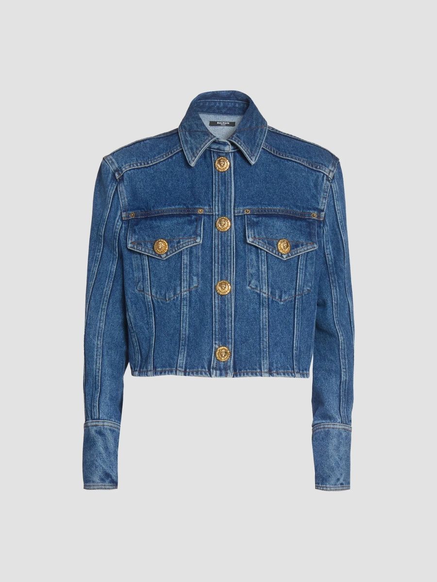 Balmain Women's Exposed-Seam Denim Crop Jacket - Bleu Jean Fonce - Size 10