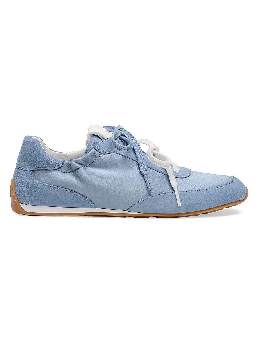 Women's Bond Ruche Suede & Satin Sneakers - Breezy Blue - Size 9.5
