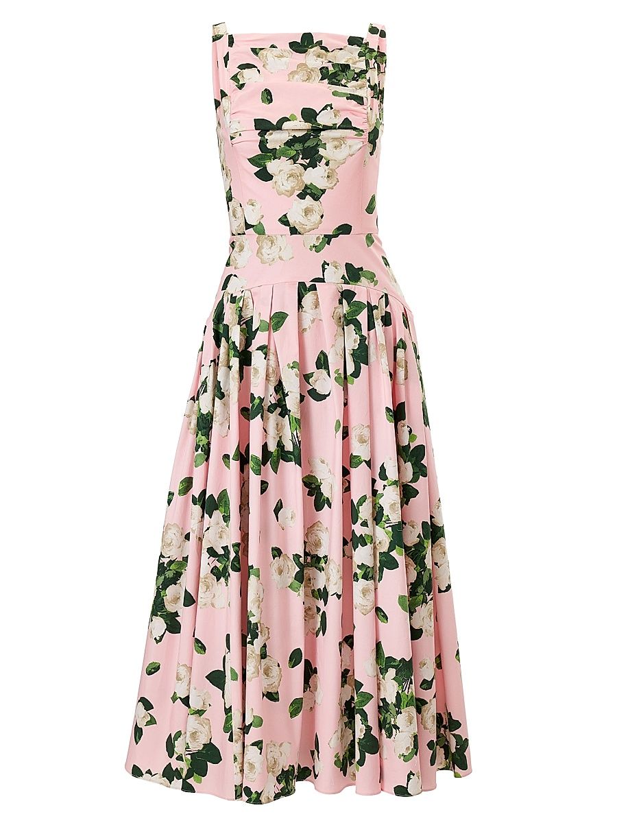 Women's Cabana Floral Drop-Waist Thin-Strap Stretch-Cotton Midi-Dress - Rosewater Multi - Size 16