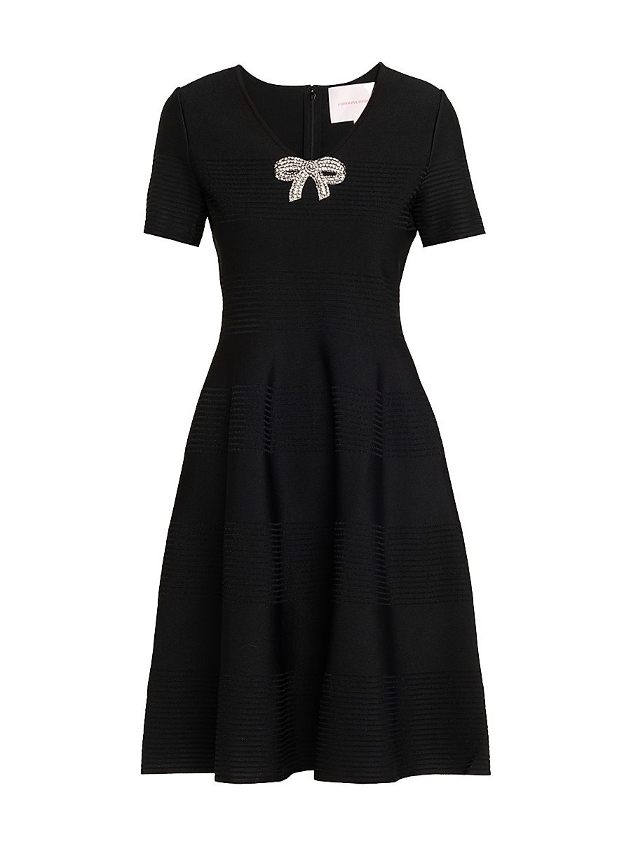 Women's Embellished V-Neck Flared Midi-Dress - Black - Size Medium