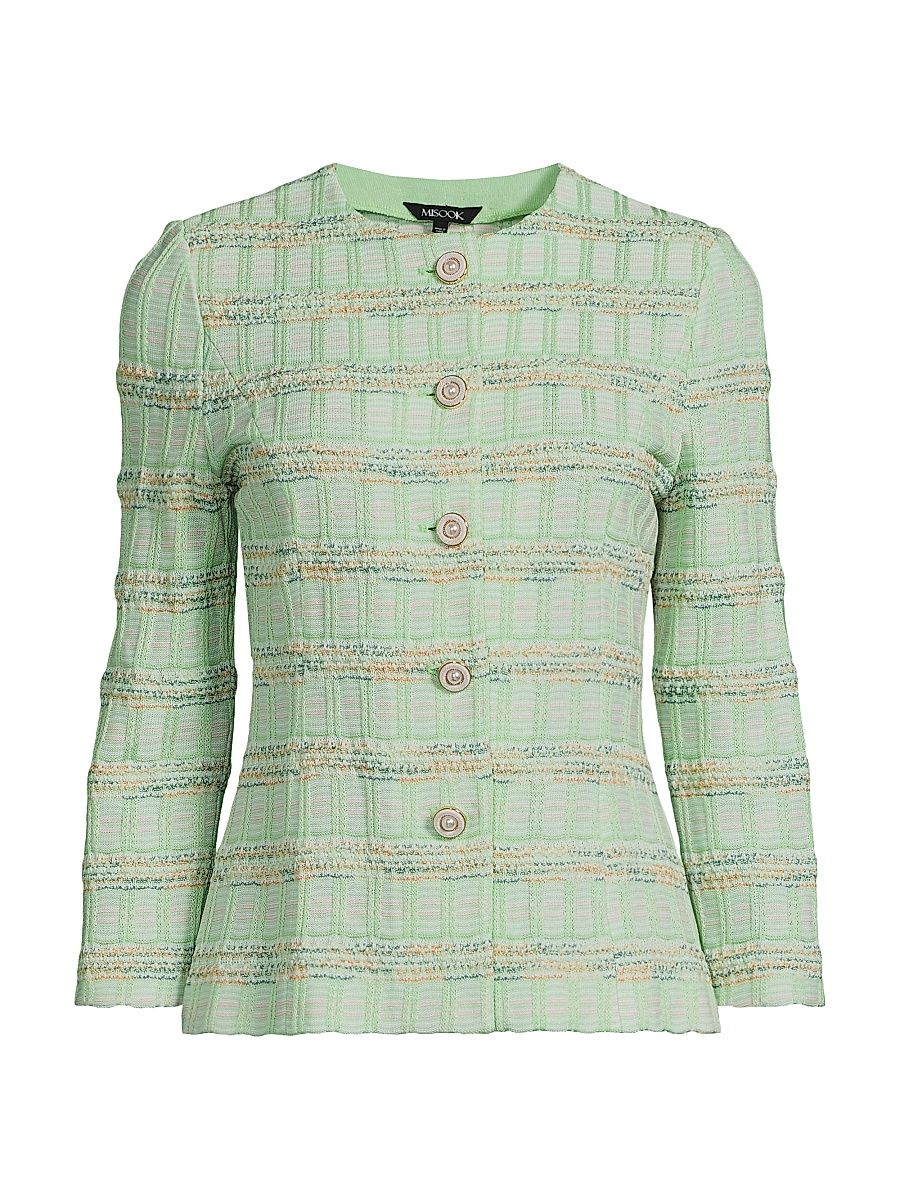 Women's Tailored Soft Plaid Textured Knit Jacket - Paradise Green Amber Glow - Size XXL