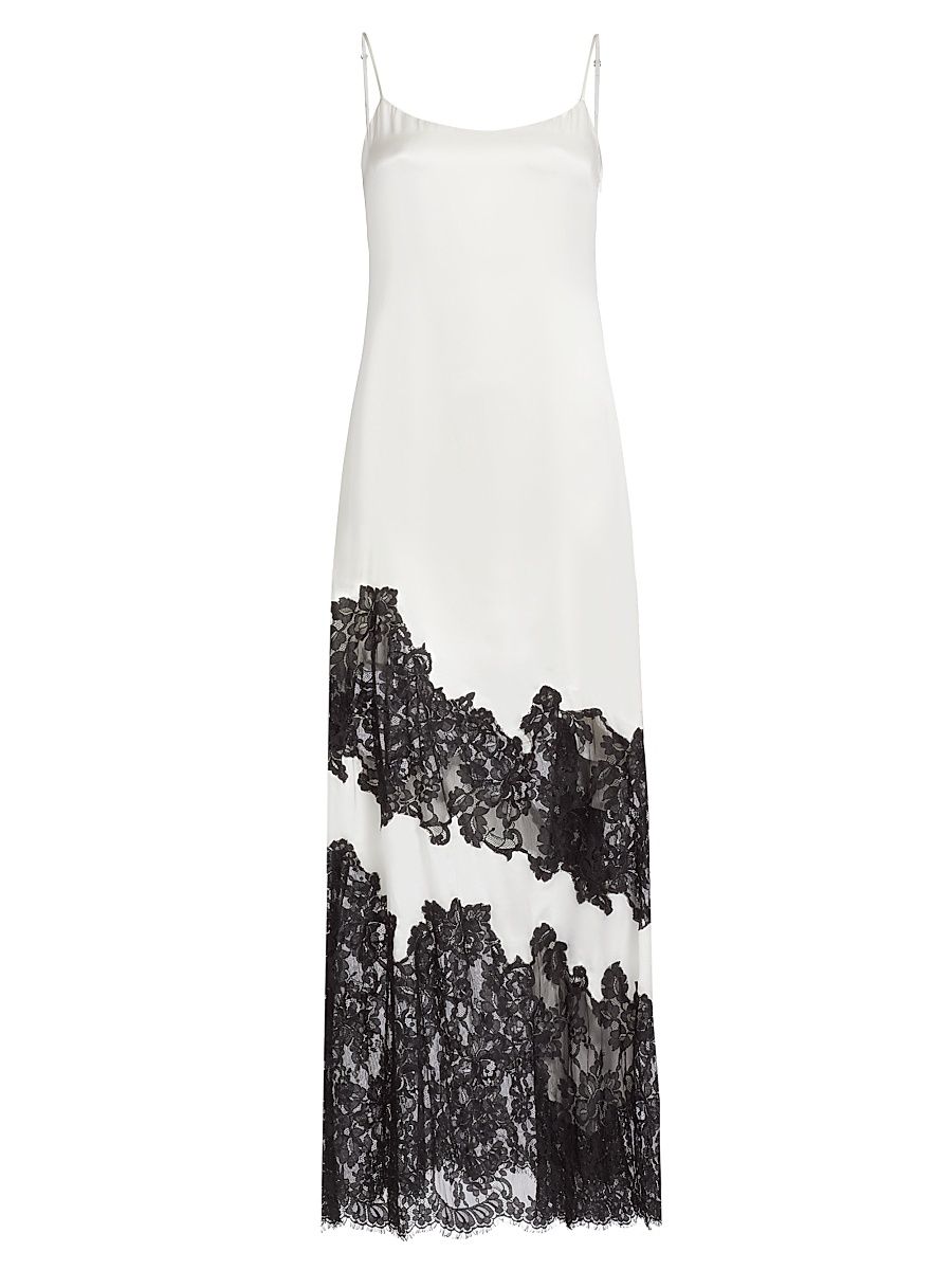 Women's Silvana Silk-Lace Sleeveless Gown - Ivory Black - Size 14
