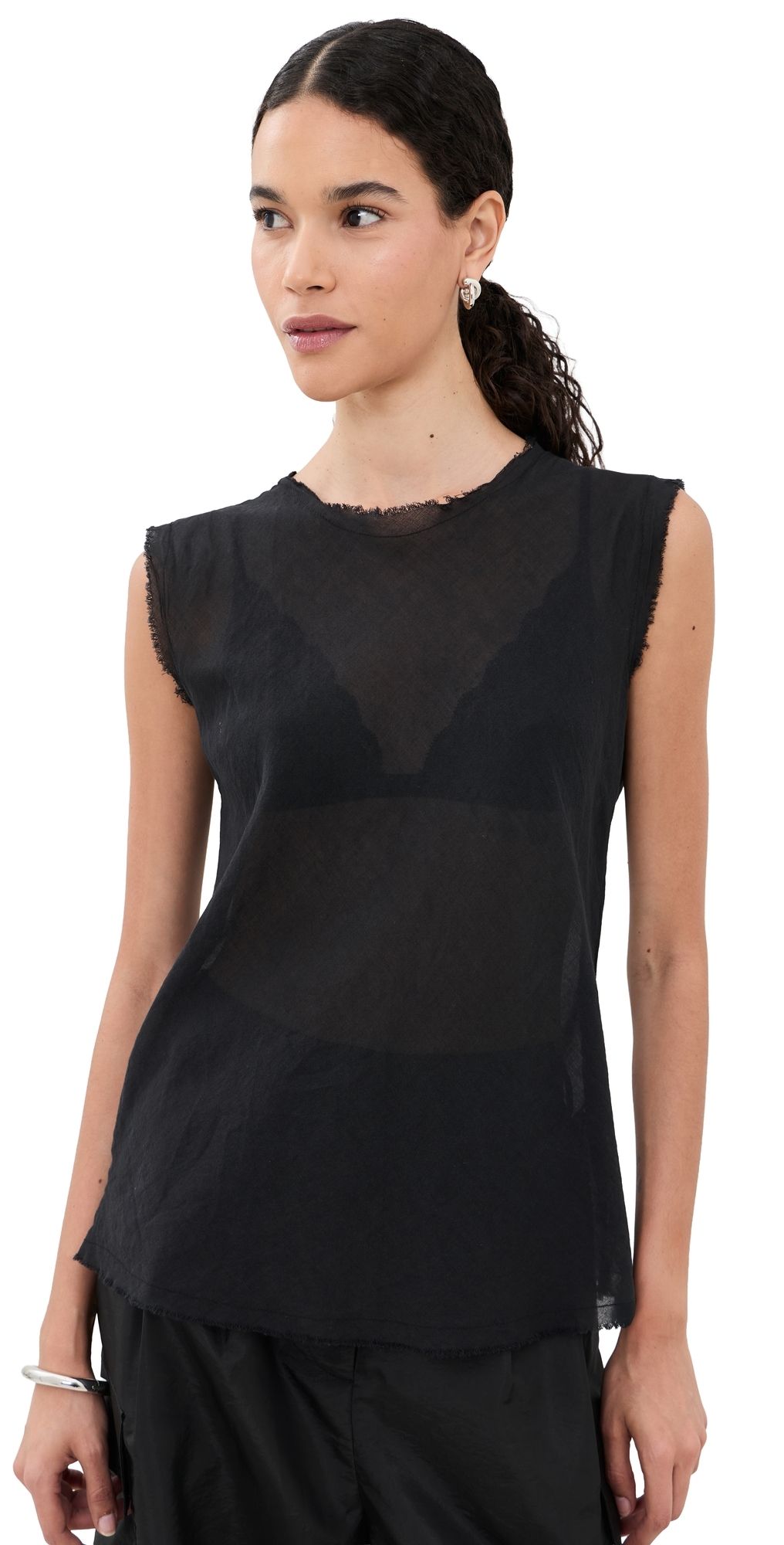 ALL THREE Iris Gauze Tank Black L