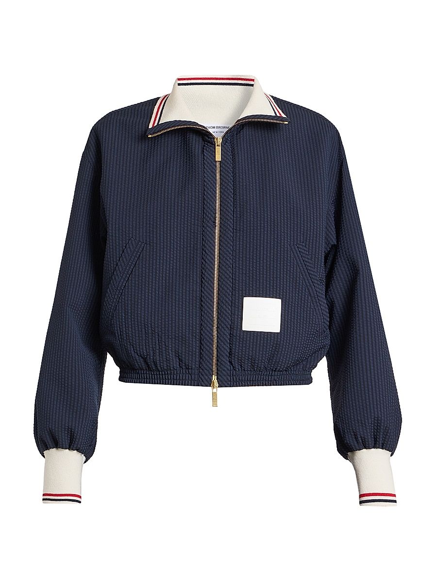 Women's Wool Seersucker Track Jacket - Navy - Size 10