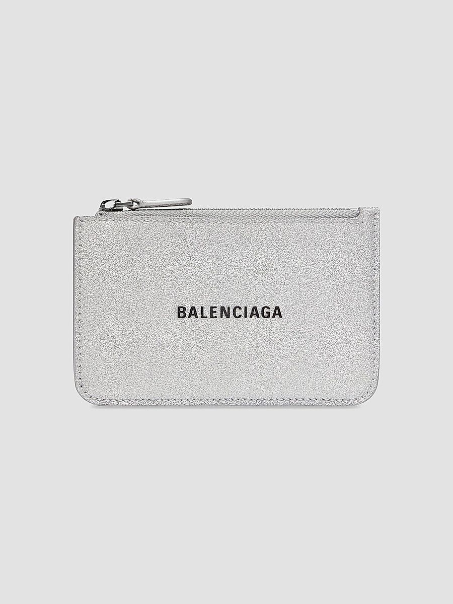 Balenciaga Women's Cash Large Long Coin And Card Holder In Sparkling Fabric - Silver Black