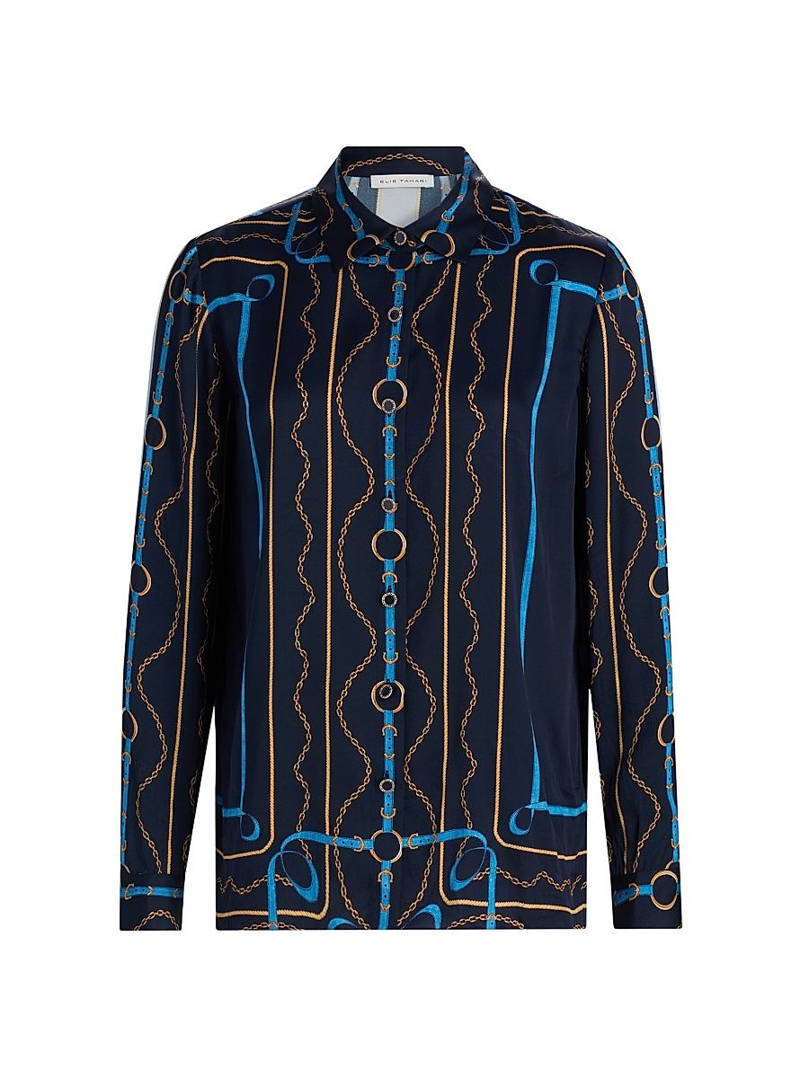 Women's The Julianna Printed Blouse - Denim Chain - Size XL