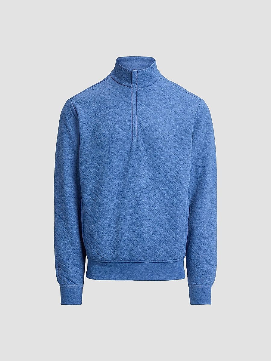 RLX Ralph Lauren Men's Quilted Double-Knit Quarter-Zip Sweatshirt - Fog Blue Heather - Size XXL