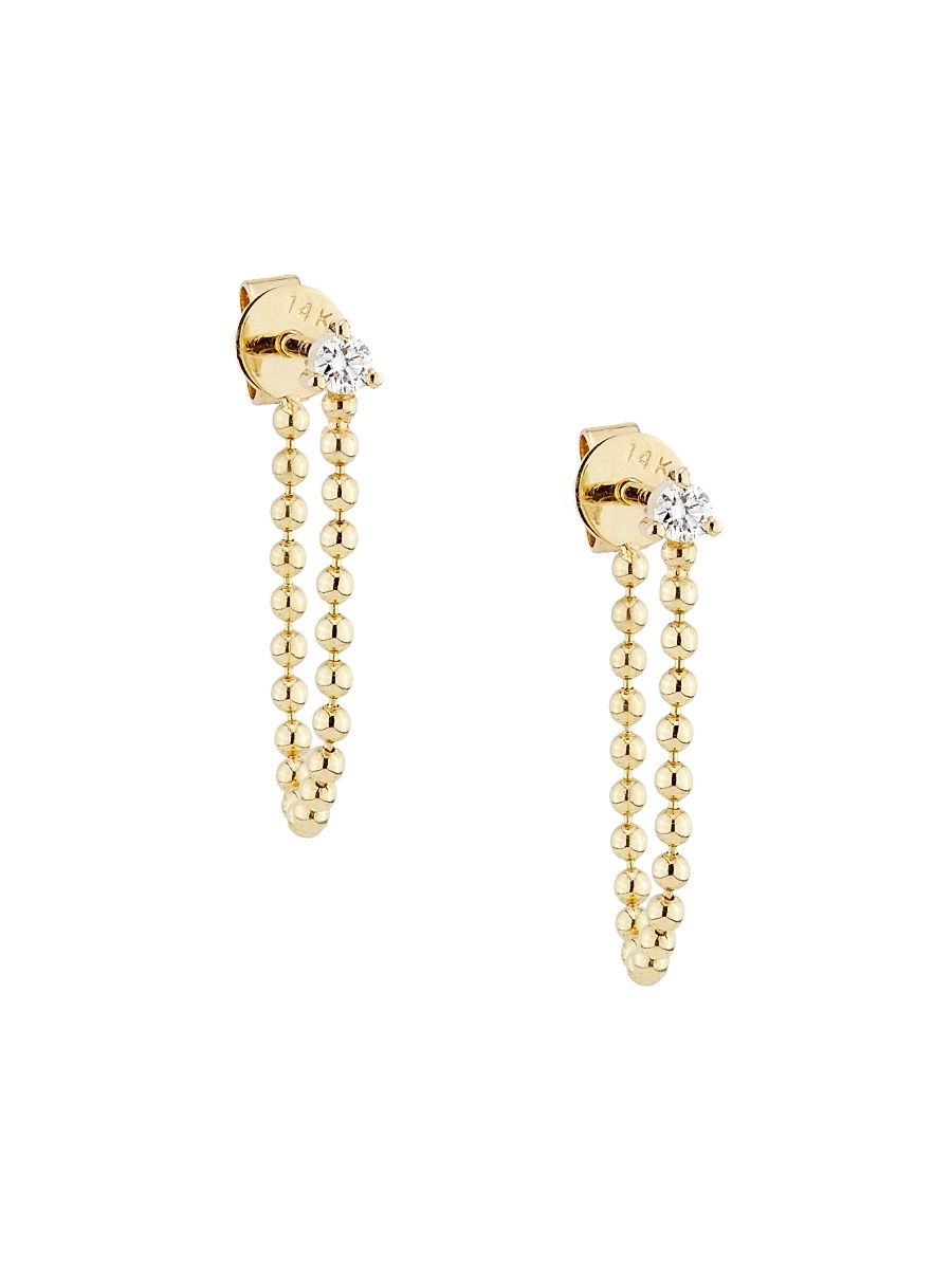 Women's 14K Yellow Gold & 0.18 TCW Diamond Chain Drop Earrings - Yellow Gold