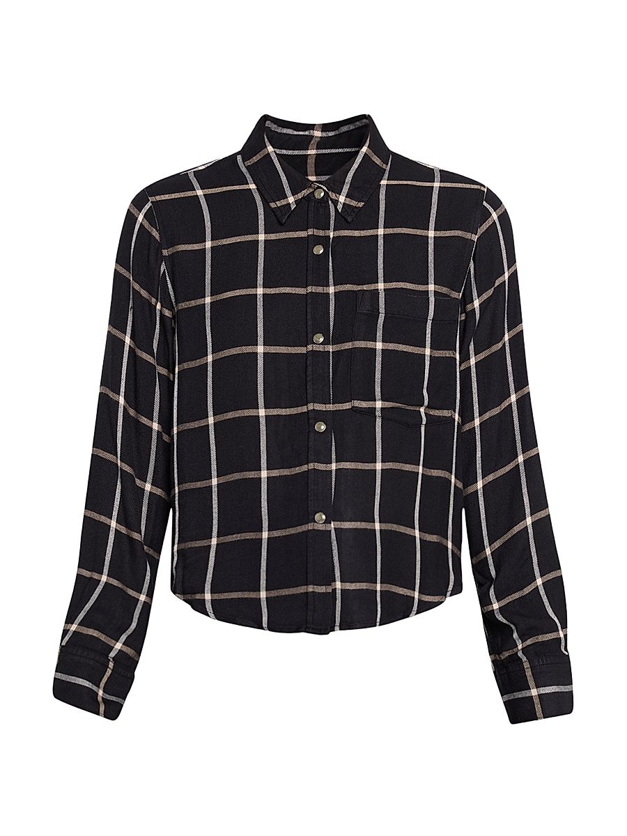 Women's Malin Plaid Cropped Boxy Shirt - Onyx Sand Birch - Size XL