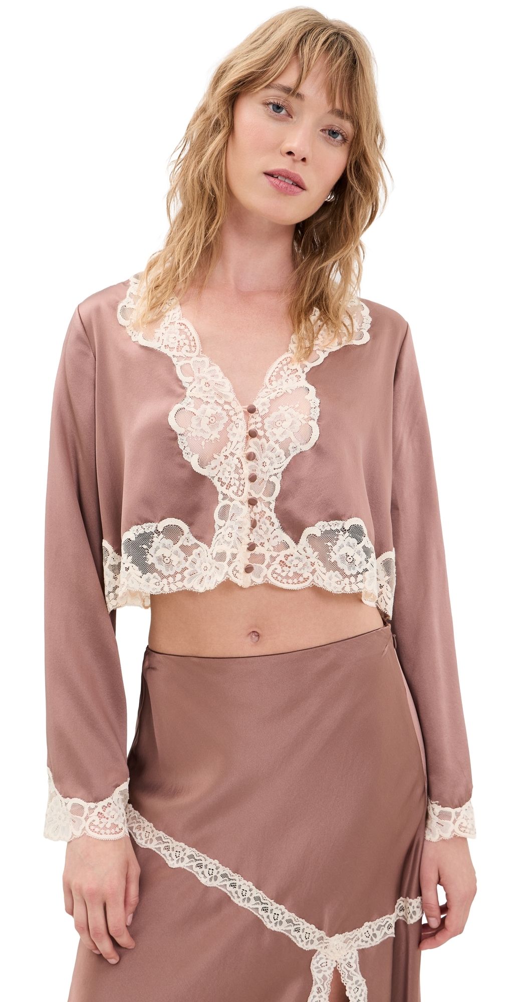 LoveShackFancy Elarine Silk Blouse Mocha L
