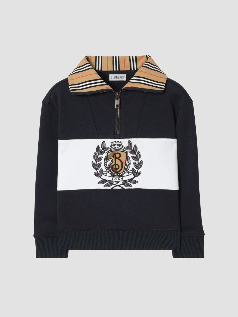 Burberry Boy's Little Boy's & Boy's Crest Cotton Half-Zip Sweatshirt - Bugle Blue - Size 10