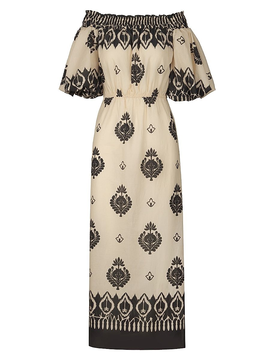 Women's Harbor Hues Cotton Ankle Dress - Ecru Black - Size XS