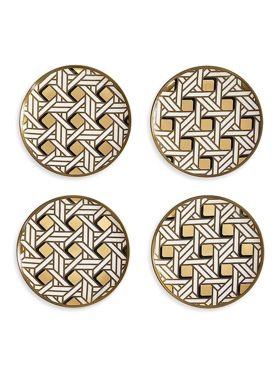 4-Piece Basketweave Coaster Set - Black Gold