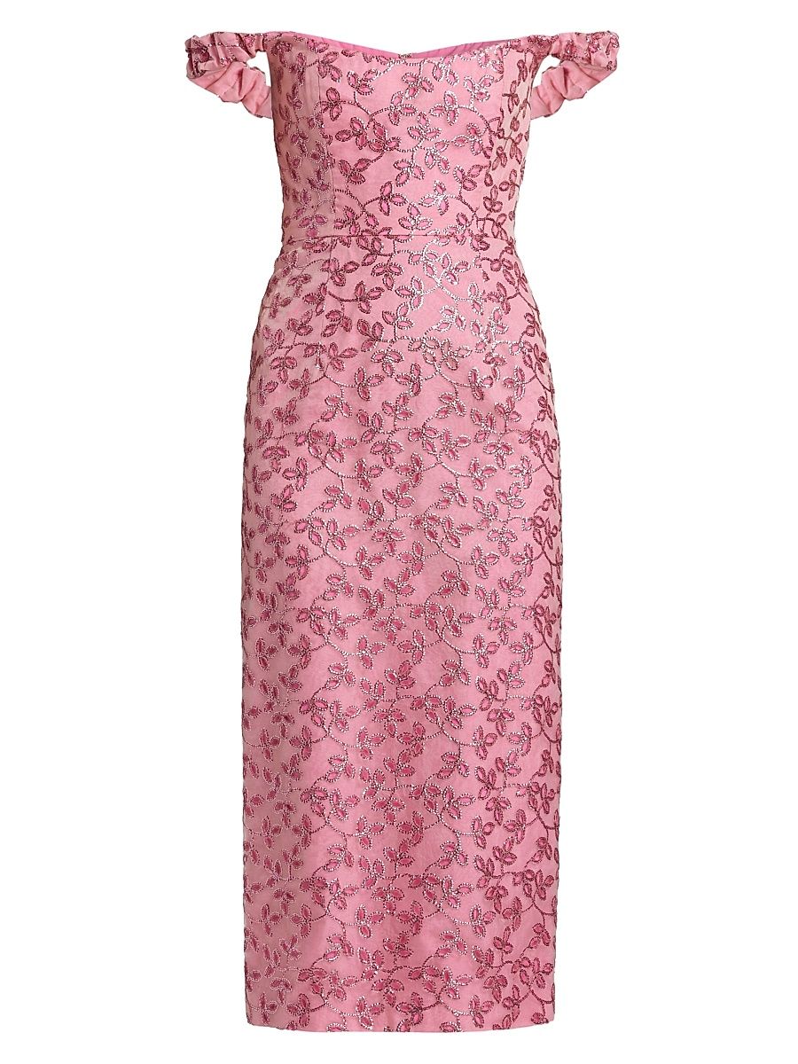 Women's Amina Sequined Organza Off-the-Shouder Midi-Dress - Pink - Size 4