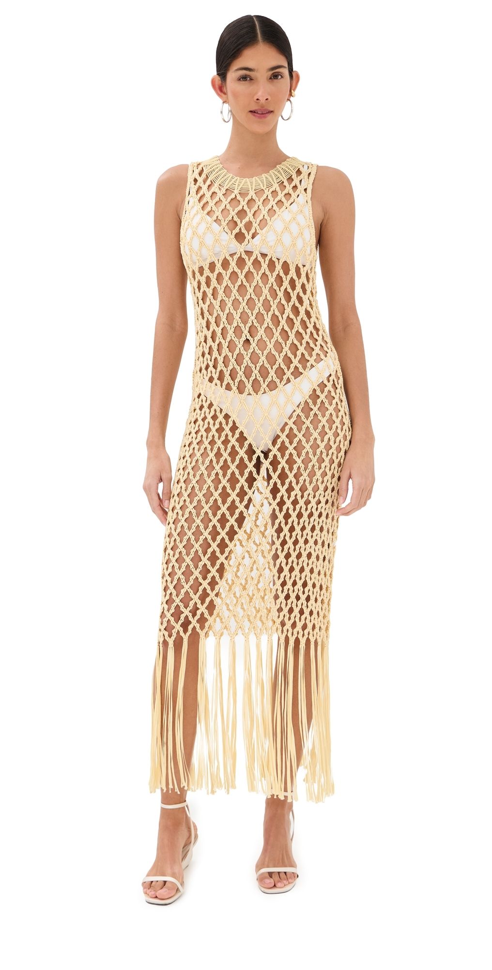 SIMKHAI Jensen Macrame Midi Dress Buttercream L