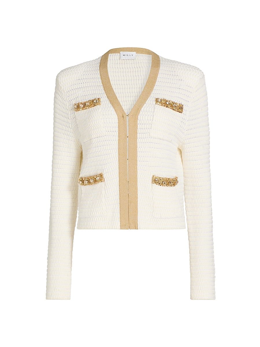 Women's Reid Embellished-Trimmed Cardigan - Ecru Gold - Size XL