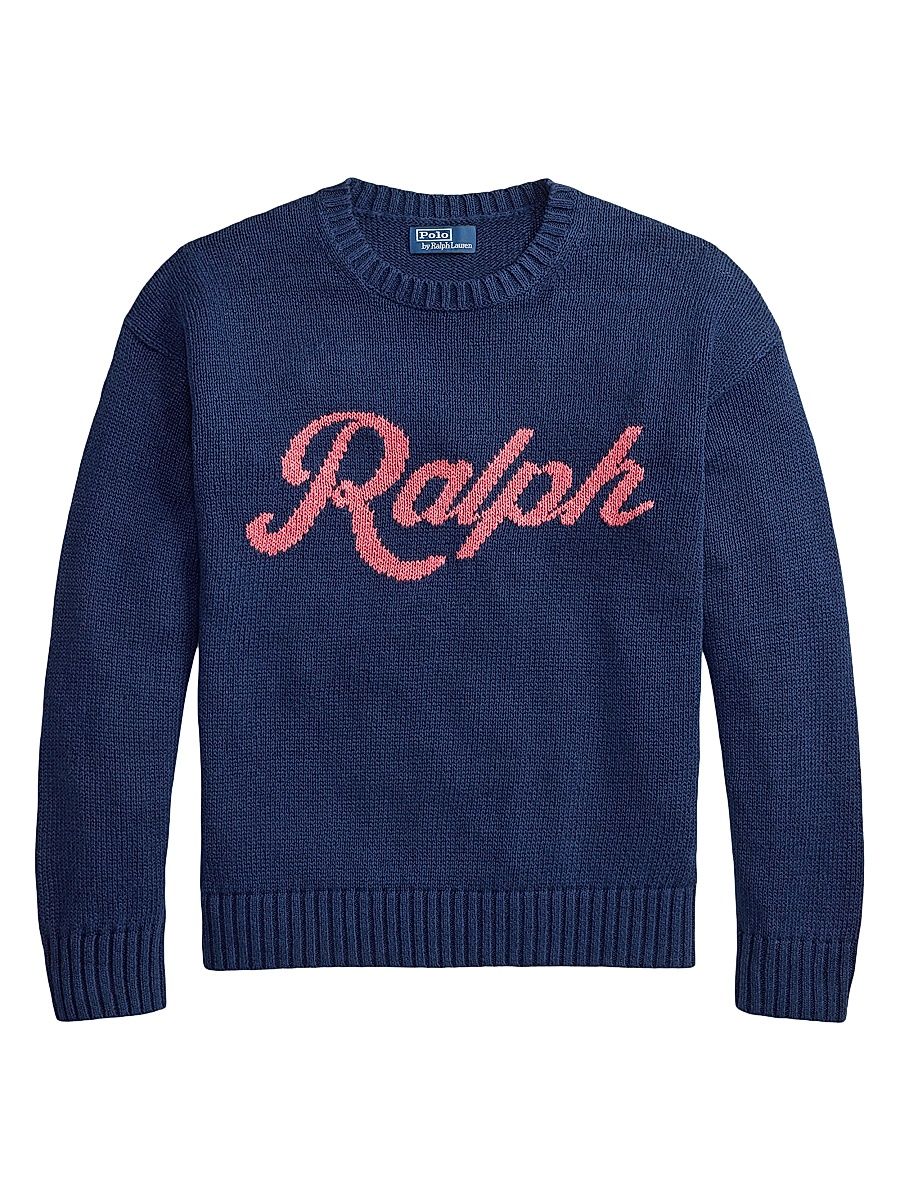 Men's Logo Linen-Cotton Crewneck Sweater - Dark Cobalt Combo - Size XXL