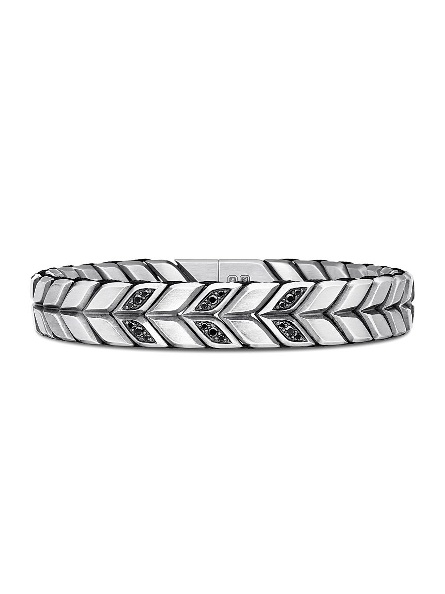 Men's Chevron Woven Bracelet with Pavé Black Diamonds - Black - Size Small