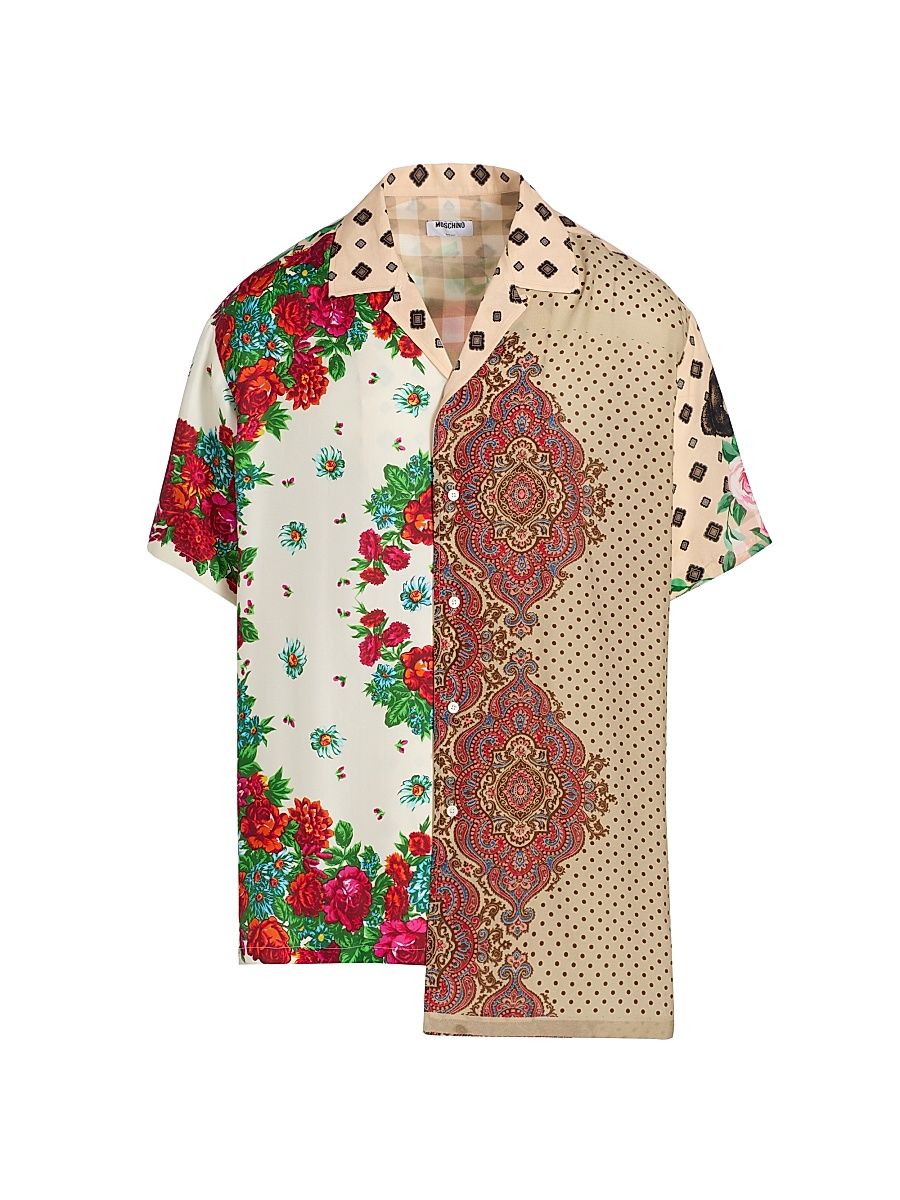 Men's Spliced Silk Camp Shirt - Size XL