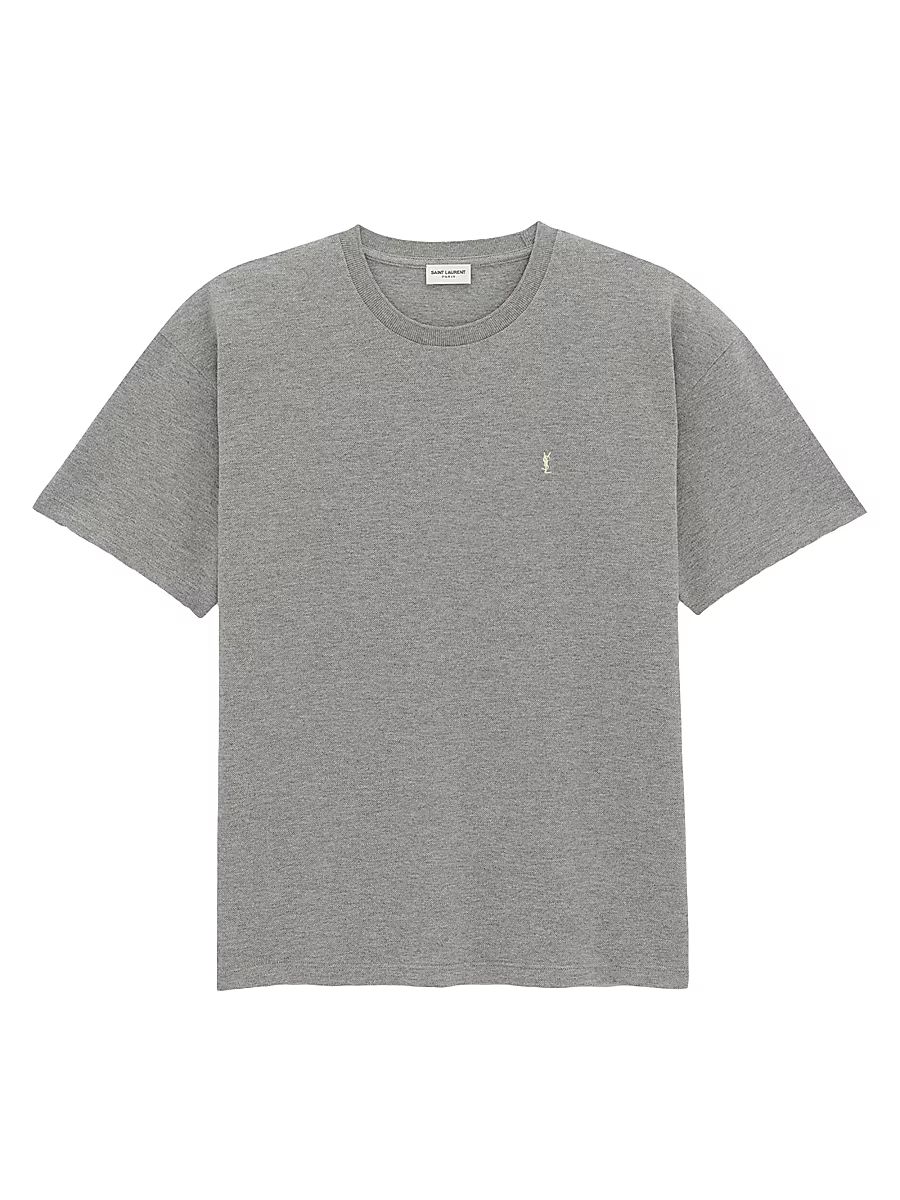 Saint Laurent Men's Cassandre T-Shirt in Pique - Grey And Yellow - Size Small