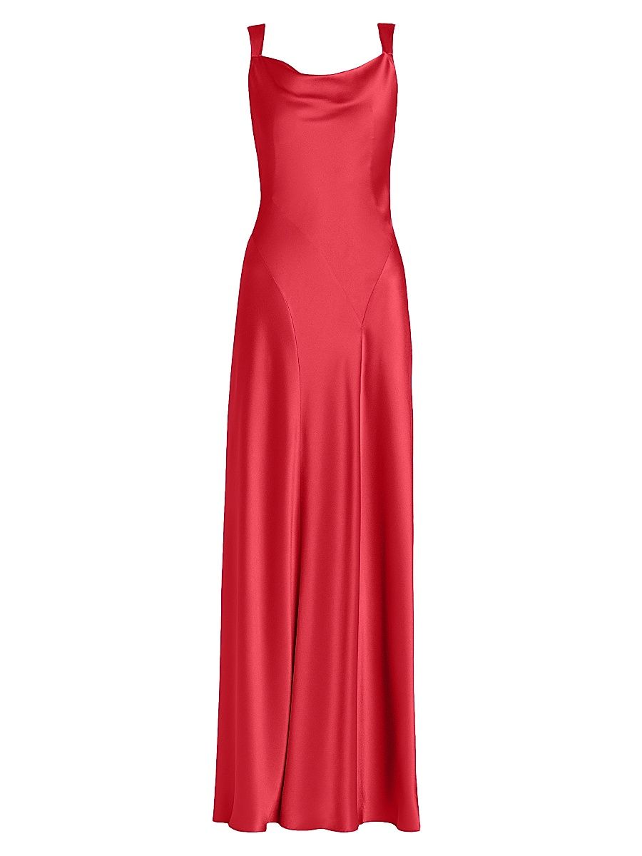 Women's Satin Cut-Out Cowlneck Gown - Pink - Size 10