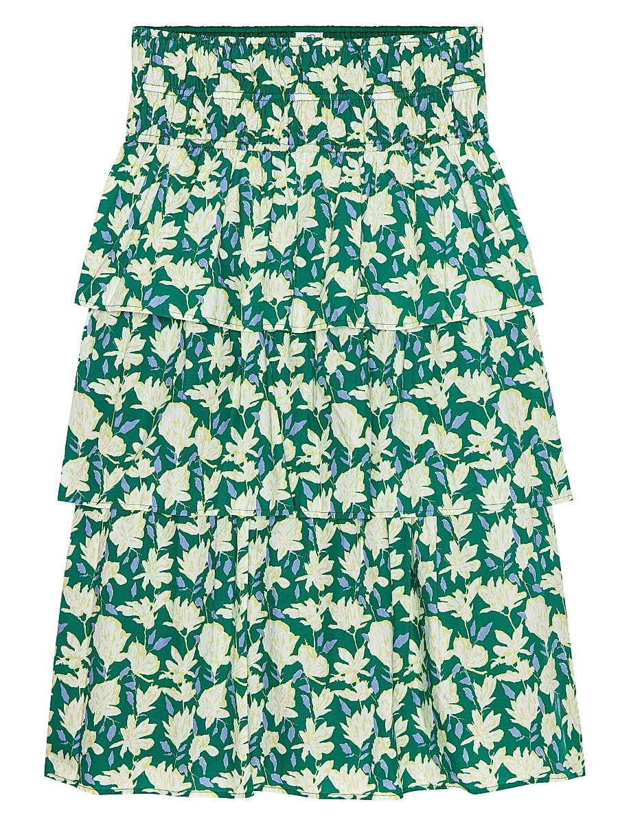 Women's Belle Floral Cotton Midi Skirt - Green Mayflower - Size XS