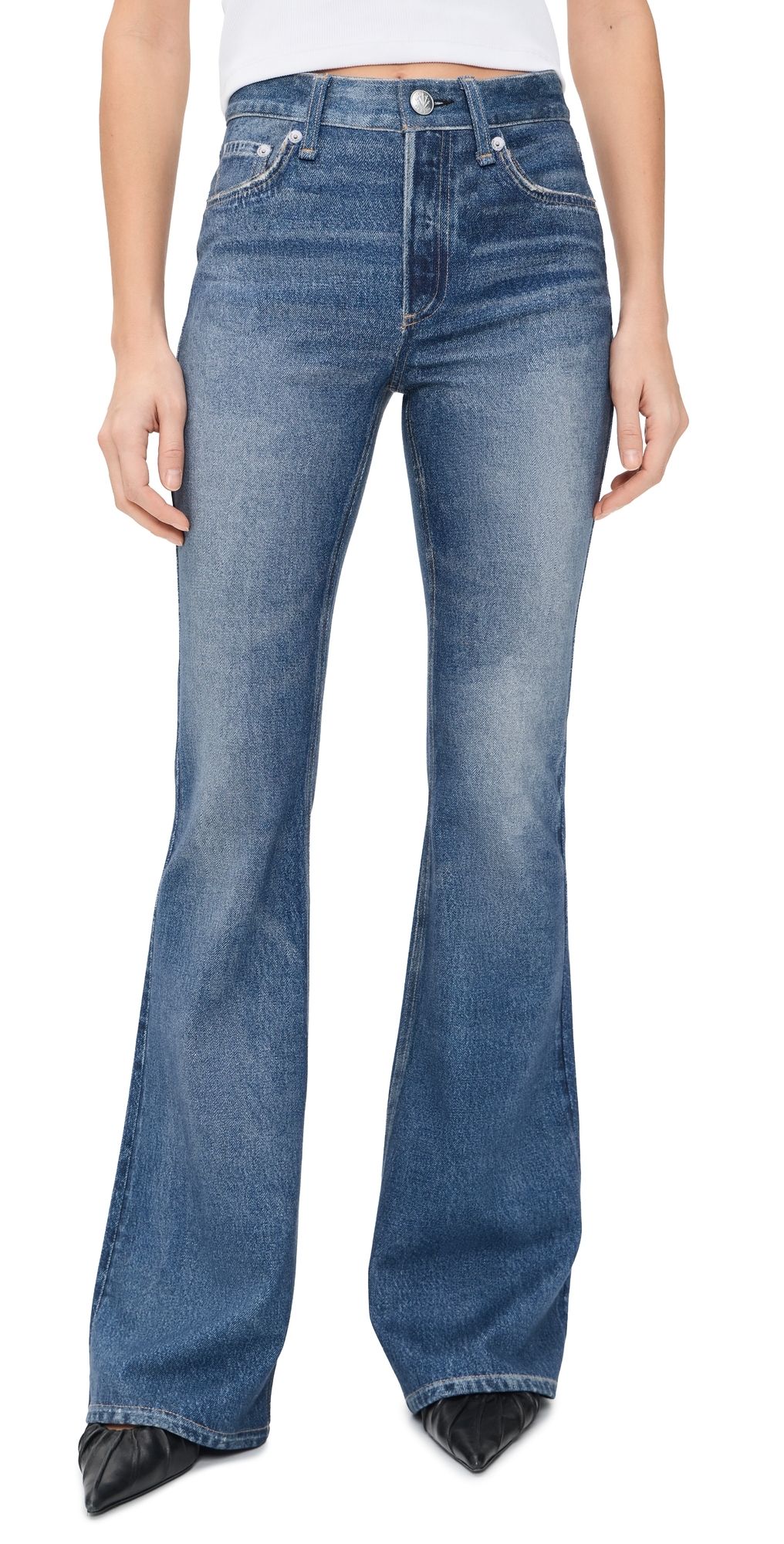 rag & bone Miramar Ponte Dahlia Mid Rise Flare Jeans Cosmo 34