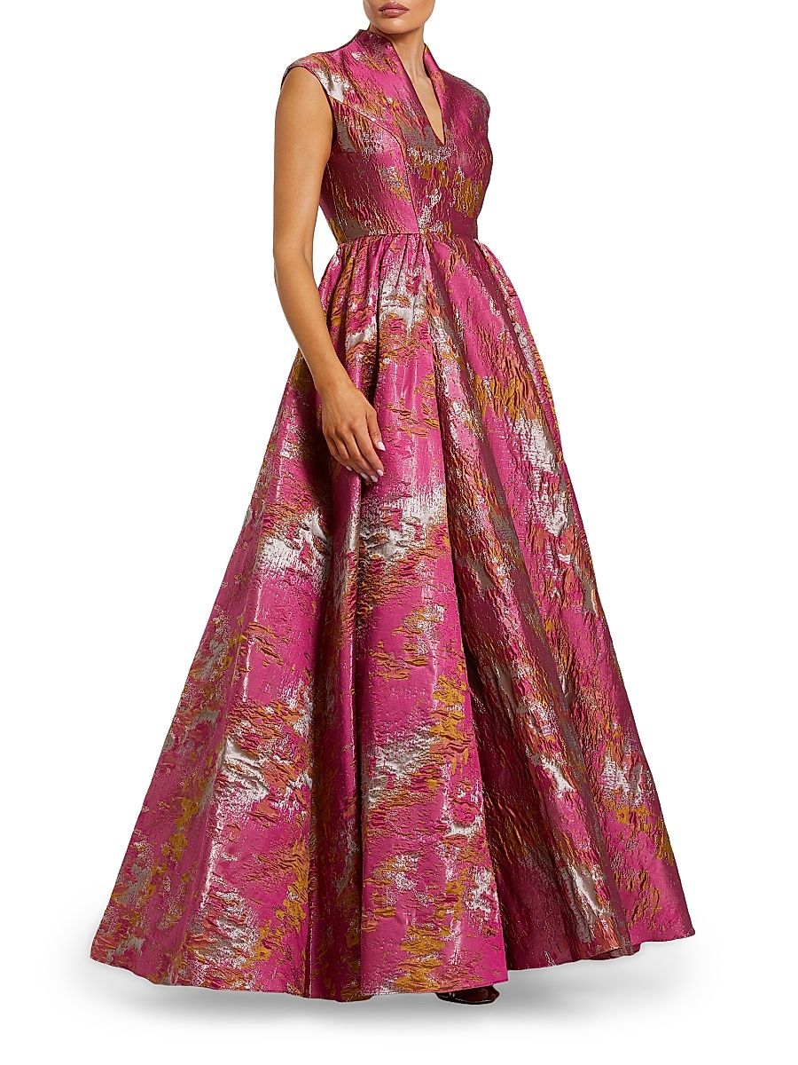 Women's Brocade Sleeveless Fit &Flare Gown - Raspberry Multi - Size 18