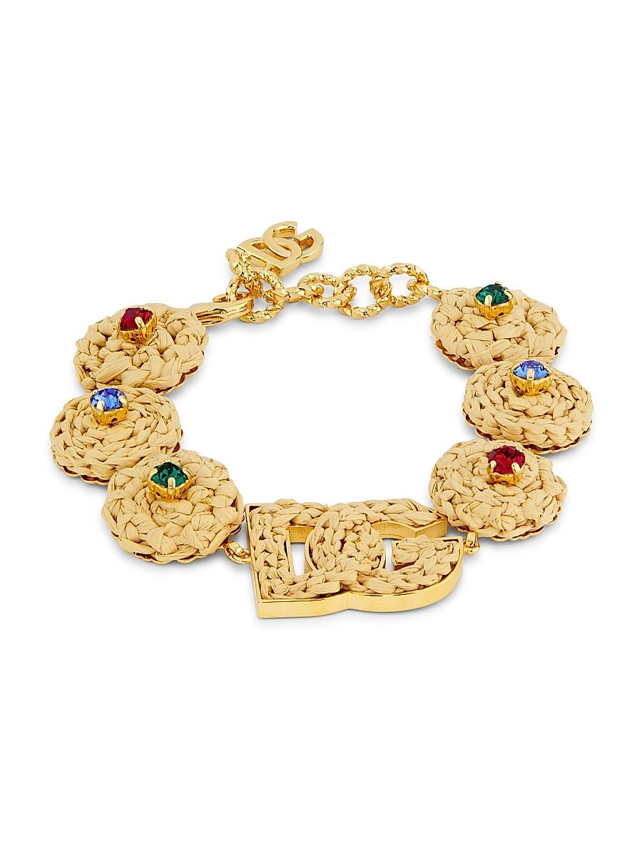 Women's Goldtone, Raffia & Glass Crystal Monogram Bracelet - Gold