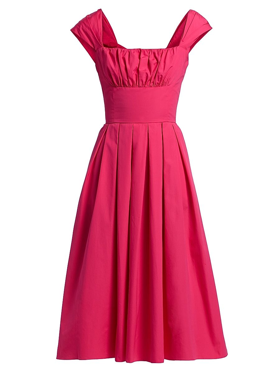 Women's Cotton Poplin Fit & Flare Midi-Dress - Fuchsia - Size 10