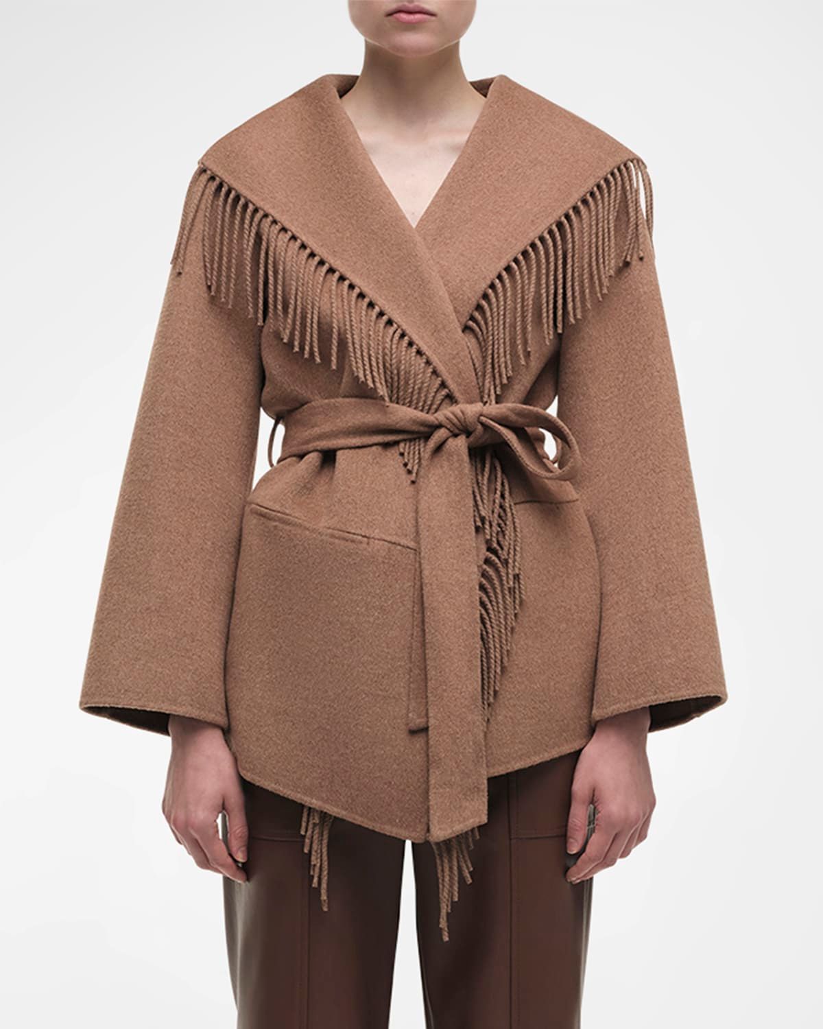 Rowen Fringe Belted Wool-Blend Jacket