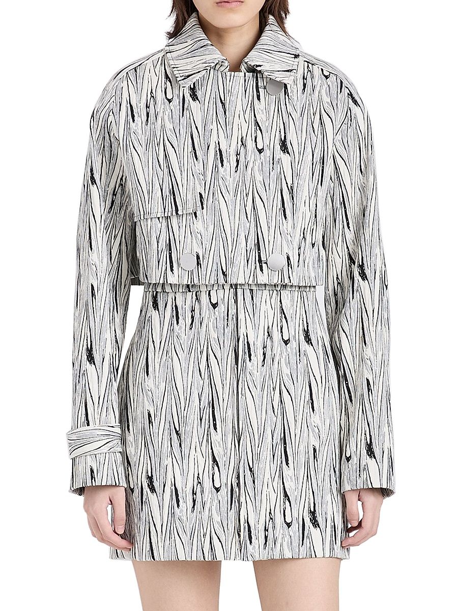 Women's Della Marble-Jacquard Crop Jacket - White Multi - Size 2