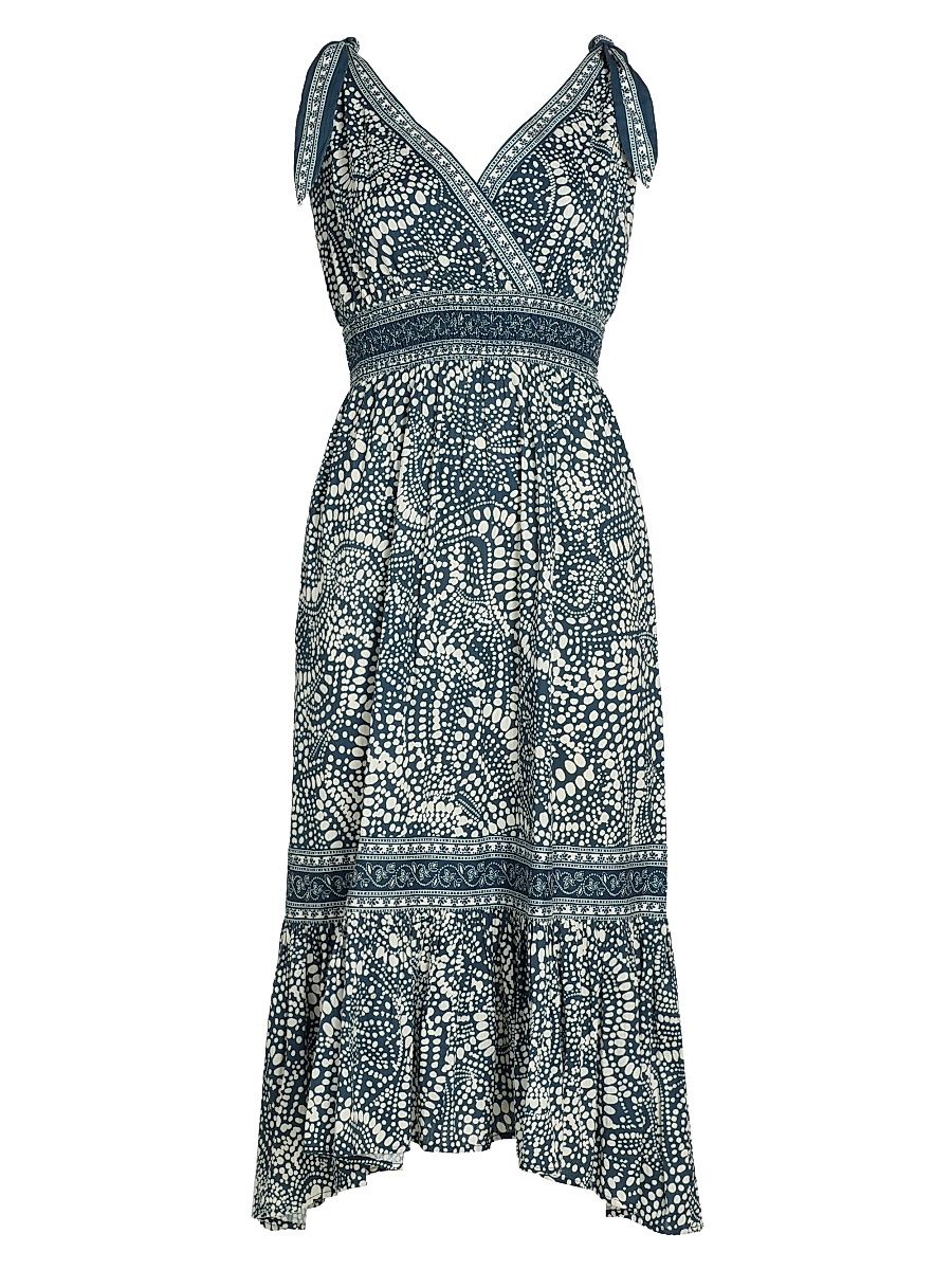 Women's Mariam Printed Cotton A-Line Midi-Dress - Navy Dot - Size XL