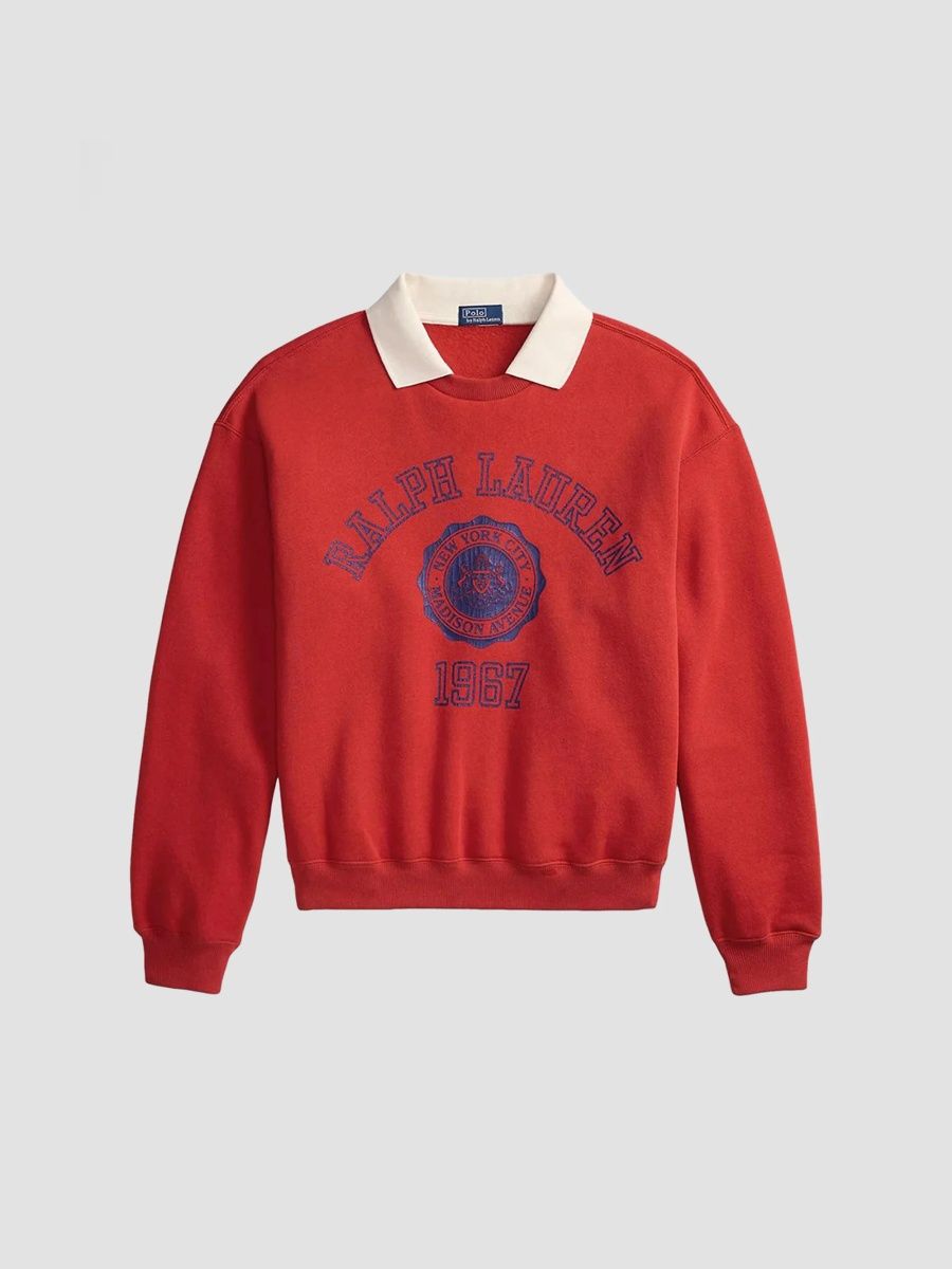 Polo Ralph Lauren Women's Arctic Fleece Spread-Collar Sweatshirt - Very Red - Size Small