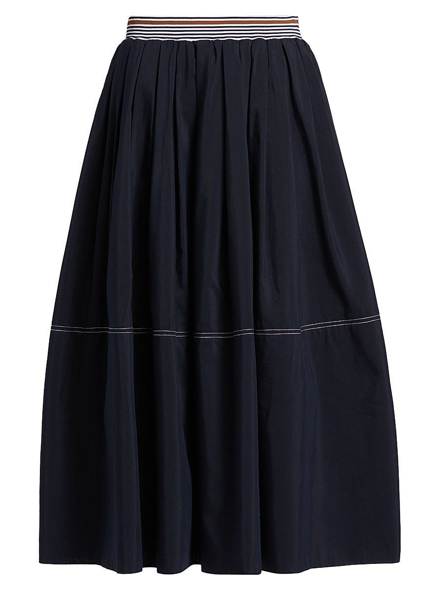 Women's Evelina Cotton-Silk Midi-Skirt - Navy - Size XL