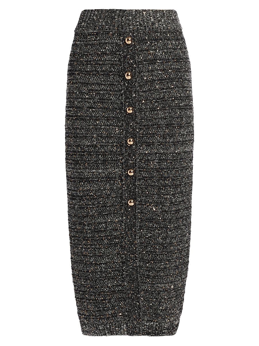 Women's Tani Sequin Button-Front Midi-Skirt - Charcoal Multi - Size XL