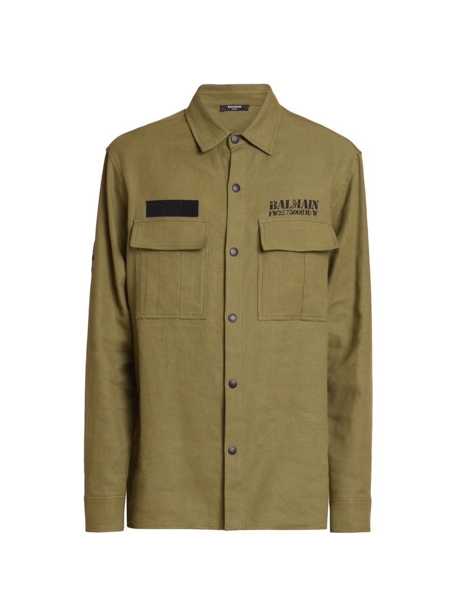 Balmain Men's Logo Canvas Overshirt - Khaki - Size 15.75