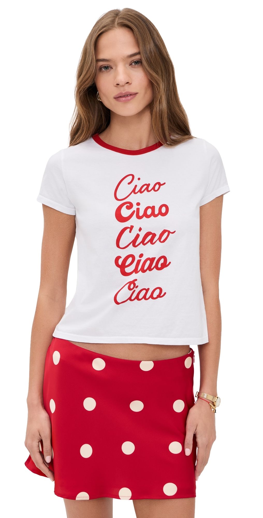 Sunny Somewhere Ciao Ciao Ringer Tee White / Red S