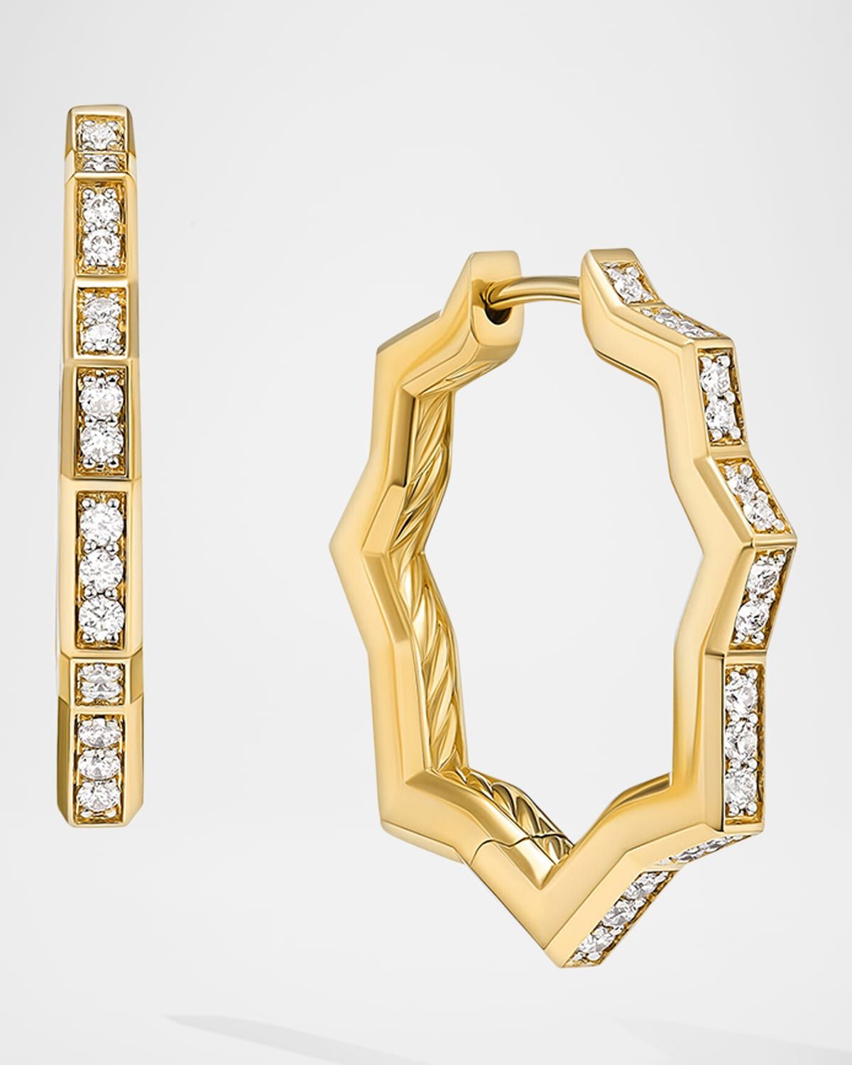 Zig Zag Stax Hoop Earrings with Diamonds in 18K Gold, 2.6mm