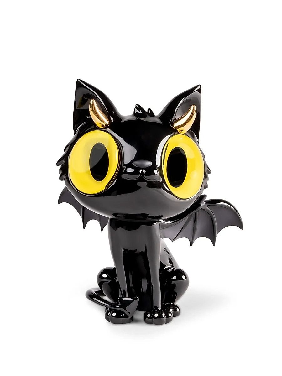 Little Devil Cat Porcelain Sculpture - Blackandgold