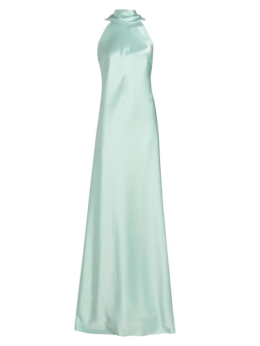 Women's Satin Scarf Column Gown - Azur - Size 14