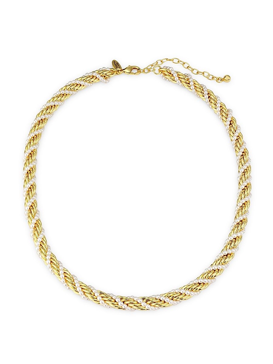 Women's 12K-Gold-Plated & Imitation Pearl Twisted Chain Necklace - Gold Pearl